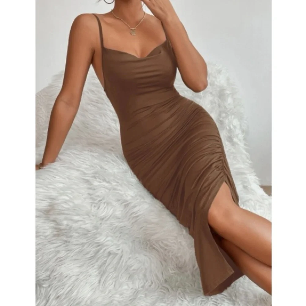 Luxe petite slit thigh bodycon cami dress